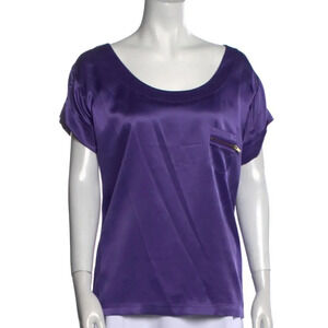 Diane von Furstenburg Short Sleeve Scoop Neck Purple Silk Shirt Size Small